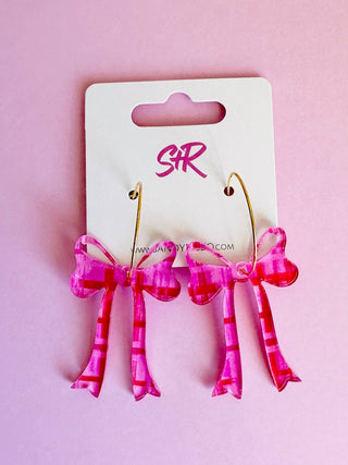 Valentine’s Plaid Acrylic Bow Hoop Earring