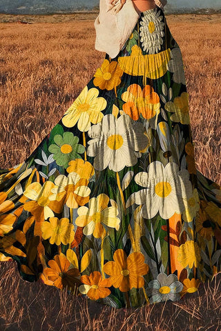 Boho Floral Print Flowy Skirt