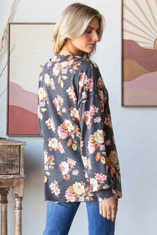 LONG PUFF SLEEVE FLORAL PRINT TOP
