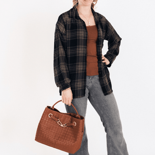 Black Plaid Ice Silk Shirt- Women