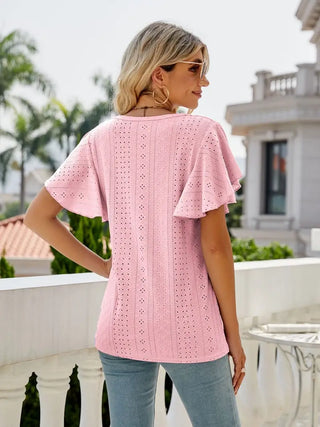 ROUND NECK RUFFLE SLEEVE TOP