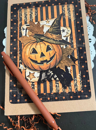 Halloween Pumpkin Altered Kraft Notebook with Pen