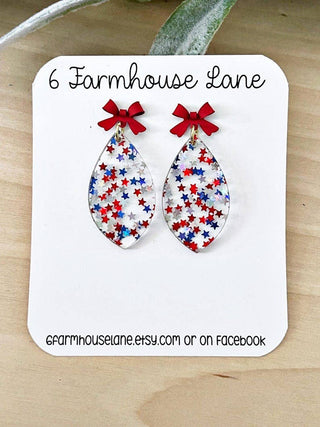 Patriotic stars dangle teardrop earrings, everyday wear earrings, 4th of July earrings, red, white and blue star earrings, summer earrings
