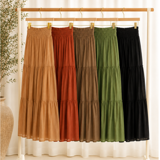 SMOCKED WAIST TIERED MAXI SKIRT