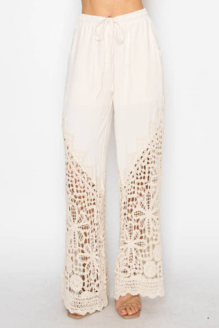 Crochet-Detail Lined Drawstring Pants