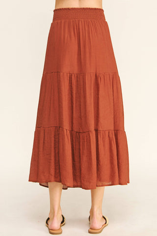 SMOCKED WAIST TIERED MAXI SKIRT