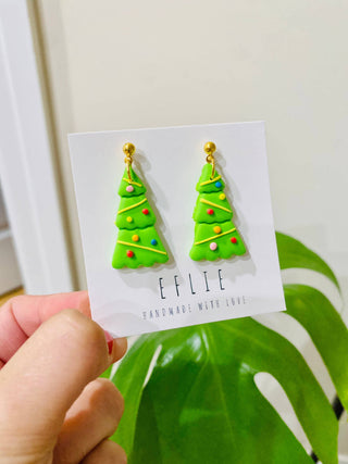 Handmade Christmas Tree Dangle Earrings Holiday Gift