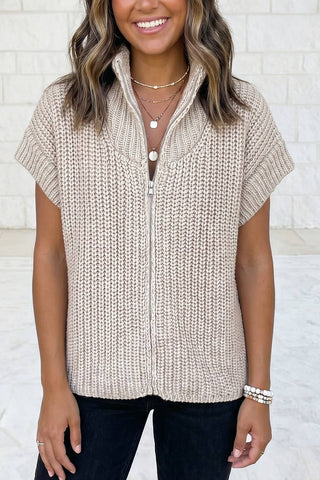 Rylee Short Sleeve Zipper Knit Mock Neck Sweater