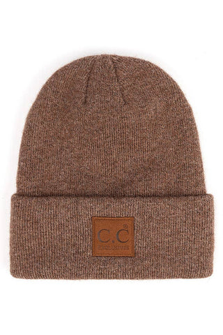 C.C Heather Knit Suede Patch Beanie Winter Hat