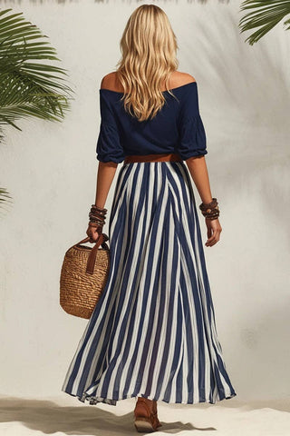 Off-Shoulder Top and Striped Maxi Skirt Set