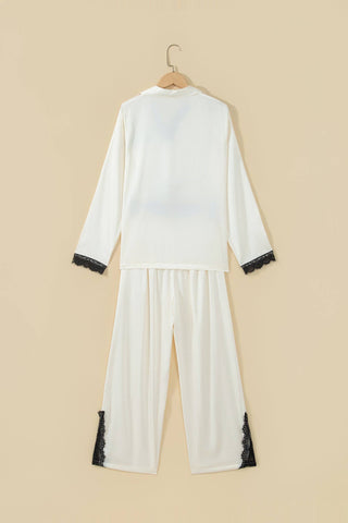 Lace Contrast Trim Top & Pants Pajama Set