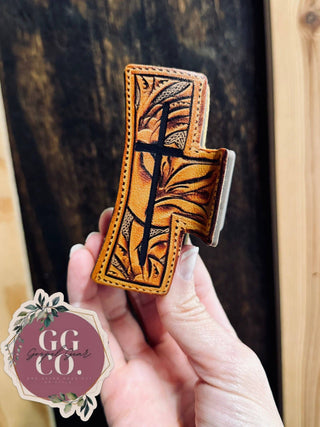 Engraved Cross Leather Claw Clip – Faith-Inspired Hair Accessory