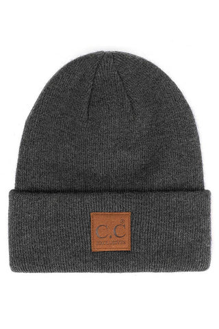 C.C Heather Knit Suede Patch Beanie Winter Hat