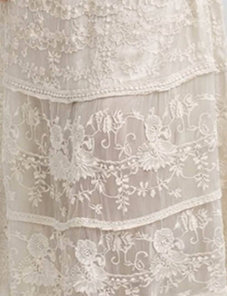 Crochet Hollow-Out Tassel Top &  Lace Midi Skirt Set