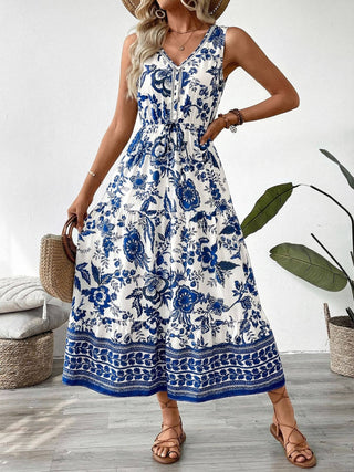Floral V Neck Sleeveless Maxi Dress