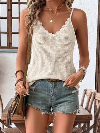 Knit Camisole Scallop Trim V Neck Tank Top