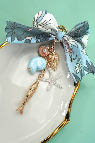 BAG CHARM-OCEAN PORCELAIN FISH SEA SHELL STARFISH | 80K066
