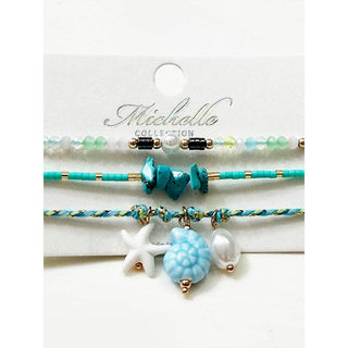 Turquoise Seashell and starfish Beach Theme Bracelets