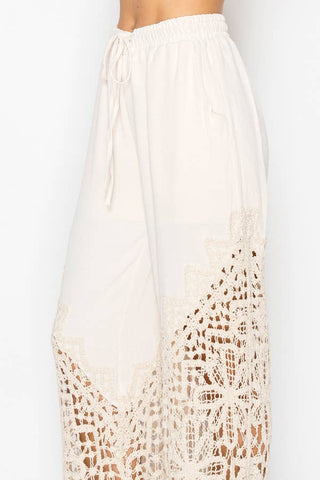 Crochet-Detail Lined Drawstring Pants