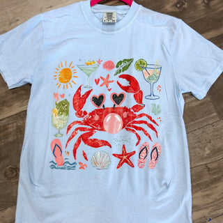 Bubblegum Crab Graphic Tee on Chambray