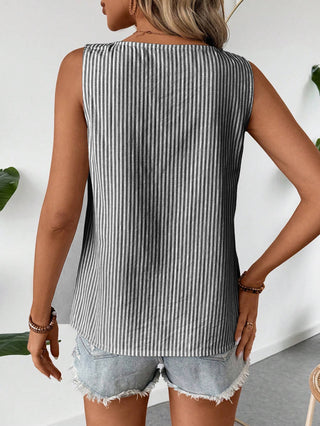 Slant Neck Sleeveless Striped Top