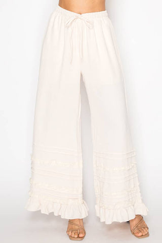 Macy Lined Flowy Pants with Ruffle Details