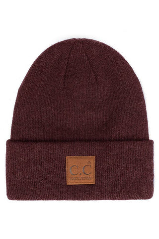 C.C Heather Knit Suede Patch Beanie Winter Hat