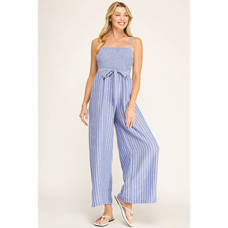 COASTAL STRIPE SMOCKED WIDE LEG JUMPSUIT