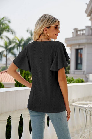 ROUND NECK RUFFLE SLEEVE TOP
