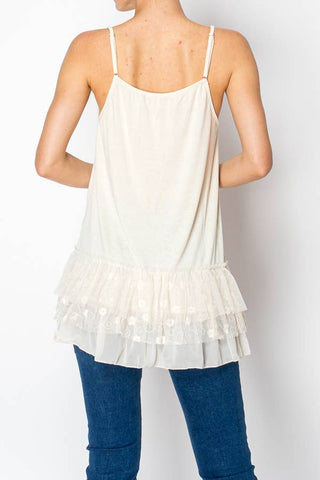 Adjustable Relaxed Cami Tank w/ Layered Ruffled Trim