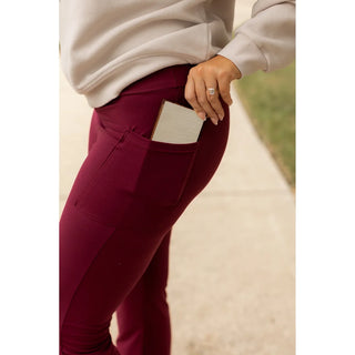 The Maeve - MAROON Bootcut Leggings with Pockets