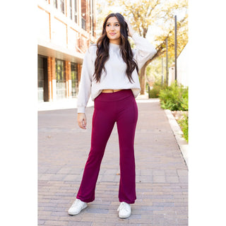 The Maeve - MAROON Bootcut Leggings with Pockets