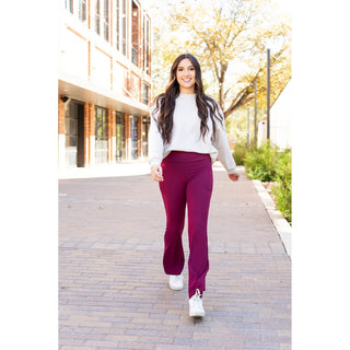 The Maeve - MAROON Bootcut Leggings with Pockets