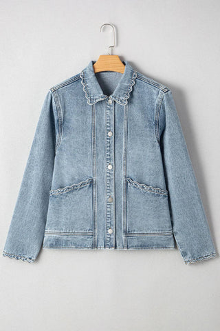 Scallop Trim Denim Jacket with Patched Pockets