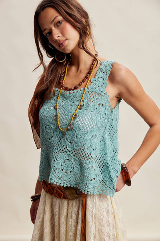 Crochet Lace Square Neck Tank Top