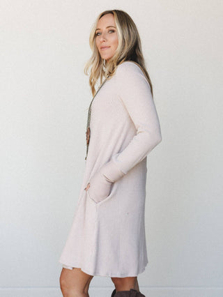 Jake Long Sleeve Ribbed Dress - Oat