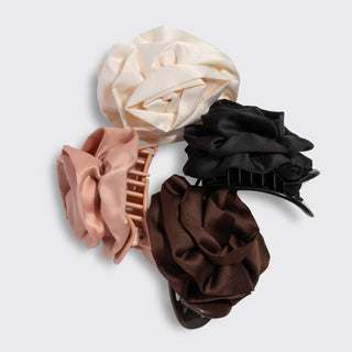 Satin Rosette Medium Flat Cloud Clip - Black