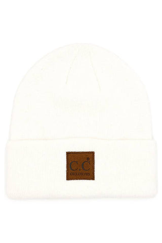 C.C Heather Knit Suede Patch Beanie Winter Hat