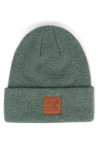 C.C Heather Knit Suede Patch Beanie Winter Hat
