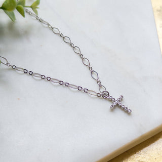 Silver Chain Necklace w/Rhinestone Charm