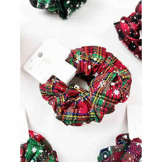2 Pc Christmas Plaid Snowflake Detailed Scrunchies