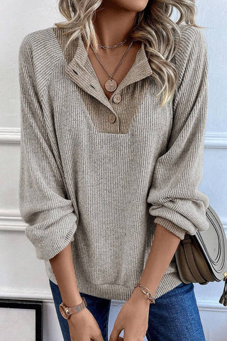 Ribbed Contrast Panel Loose Fit Long Sleeve Top
