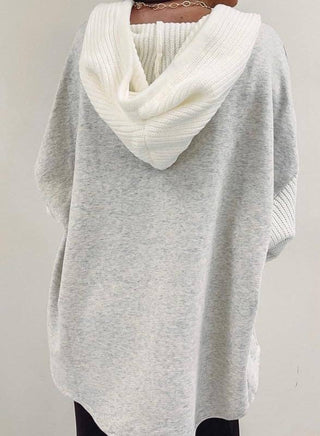Colorblock Knit Sleeve Hoodie – Casual Button Down Top
