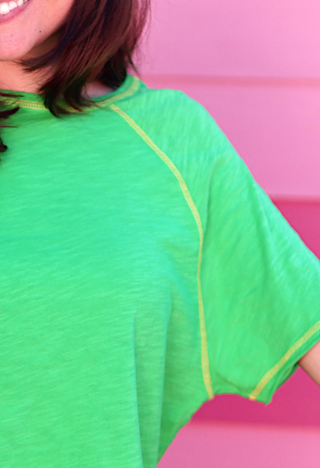 All For Fun Accent Stitch Raglan Tee - (Kiwi)