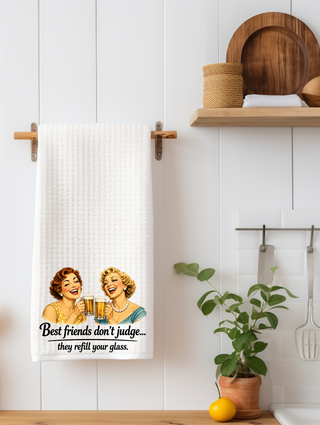 Best Friends Don't Judge... Funny Kitchen Towel | Friend Gift