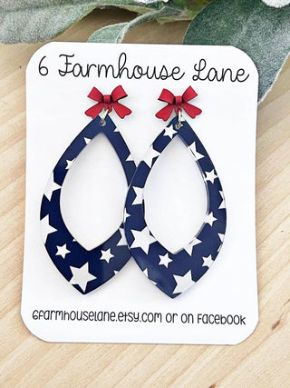 Patriotic star Teardrop Earrings: 4th of July Red White and Blue
