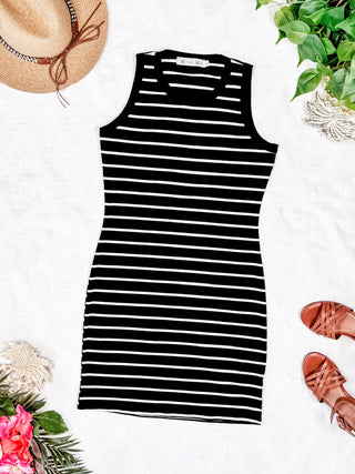 IN STOCK Mariah Ribbed Dress - Black Stripes