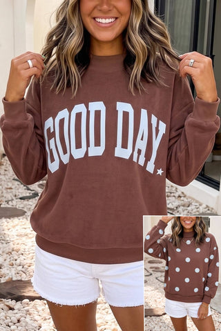 Good Day Polka Dot Reversible Mockneck Pullover Sweatshirt