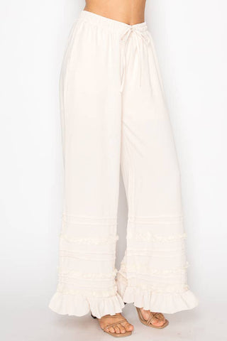 Macy Lined Flowy Pants with Ruffle Details