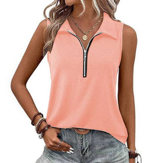 Zip Front Ribbed Sleeveless Top